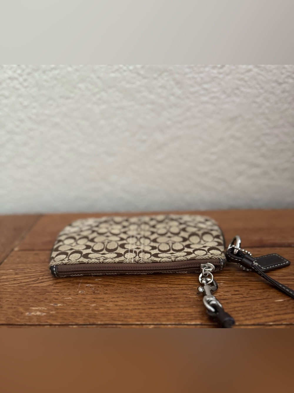 Coach Signature Wristlet Brown Canvas Leather Trim Y2K Mini Pouch Purse Jacquard - Picture 4 of 7